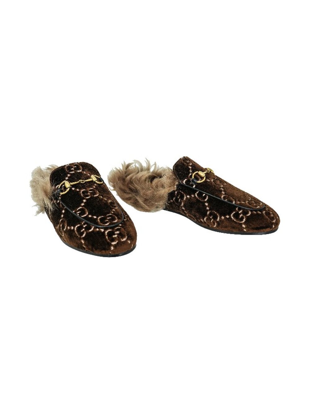 Gucci Women's 448657 Velvet Princetown Genuine Shearling Mules